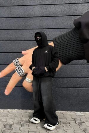 Stylish and functional black balaclava hoodie for streetwear lovers