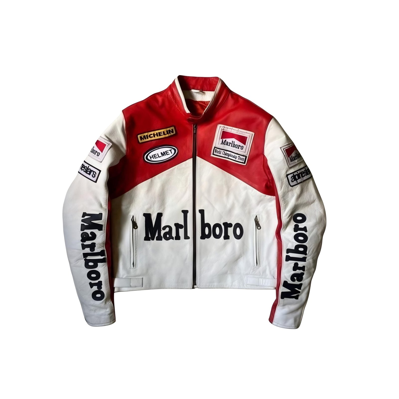 Marlboro red and white leather racing jacket - vintage motorsport-inspired streetwear