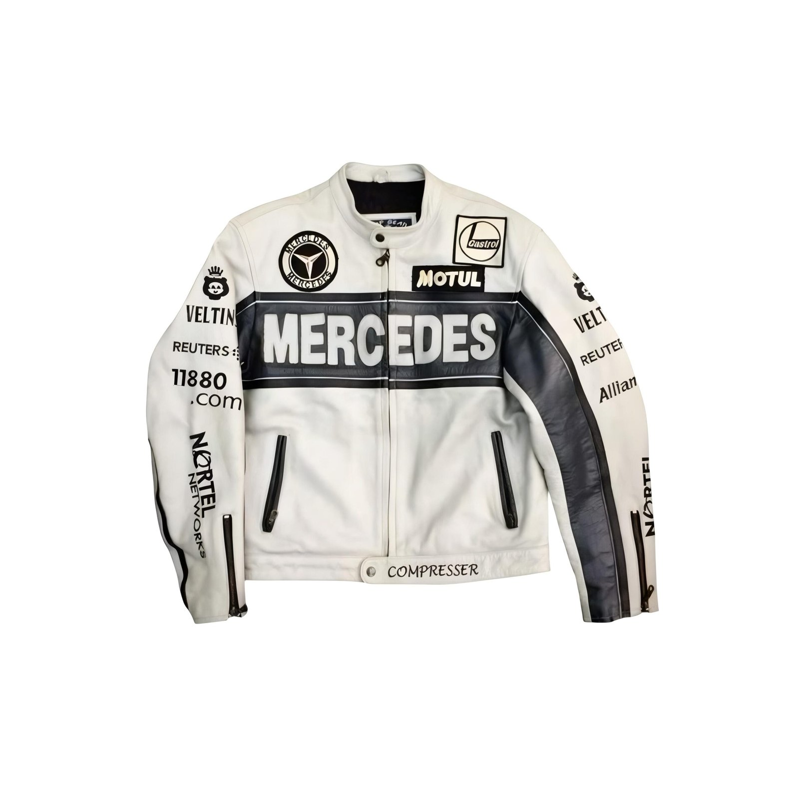 Mercedes-Benz black leather racing jacket - luxury streetwear for car enthusiasts