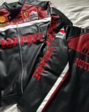 Front view of Olympus Ferrari Racing Jacket – Black Ferrari Leather Jacket