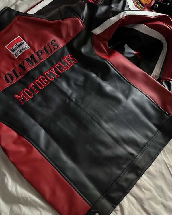 Back view of Olympus Ferrari Racing Jacket – Black Ferrari Leather Jacket