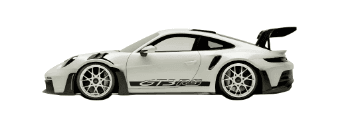 White Porsche GT3 RS with custom aerodynamic kit – high-performance streetwear-inspired design.