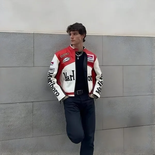 Classic Marlboro Racing Leather Jacket – Vintage Biker Style by ZERODAS