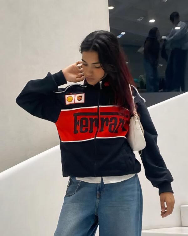 Front view of Black Ferrari F1 Jacket by Zerodas