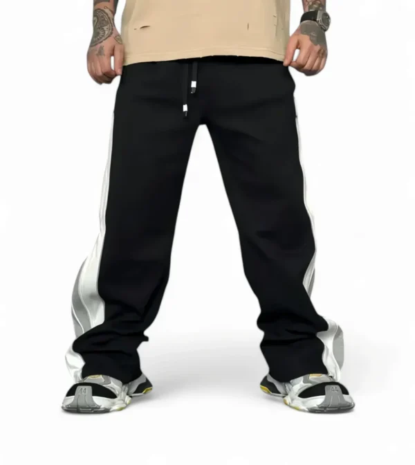 Front close-up of Zerodas duo zipper relaxed fit track pant waistband and drawstring