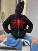 Spiderman hoodie for women in black with minimalist web detail