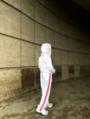Back view of Spiderman hoodie in white with hood up
