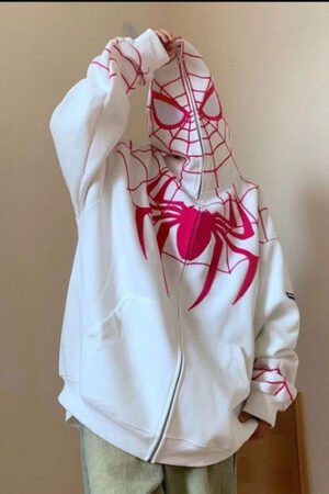 Zerodas Spiderman zip hoodie white with web design
