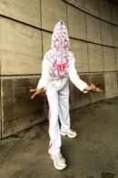 Front view of Zerodas White Spiderman Zip-Up Hoodie